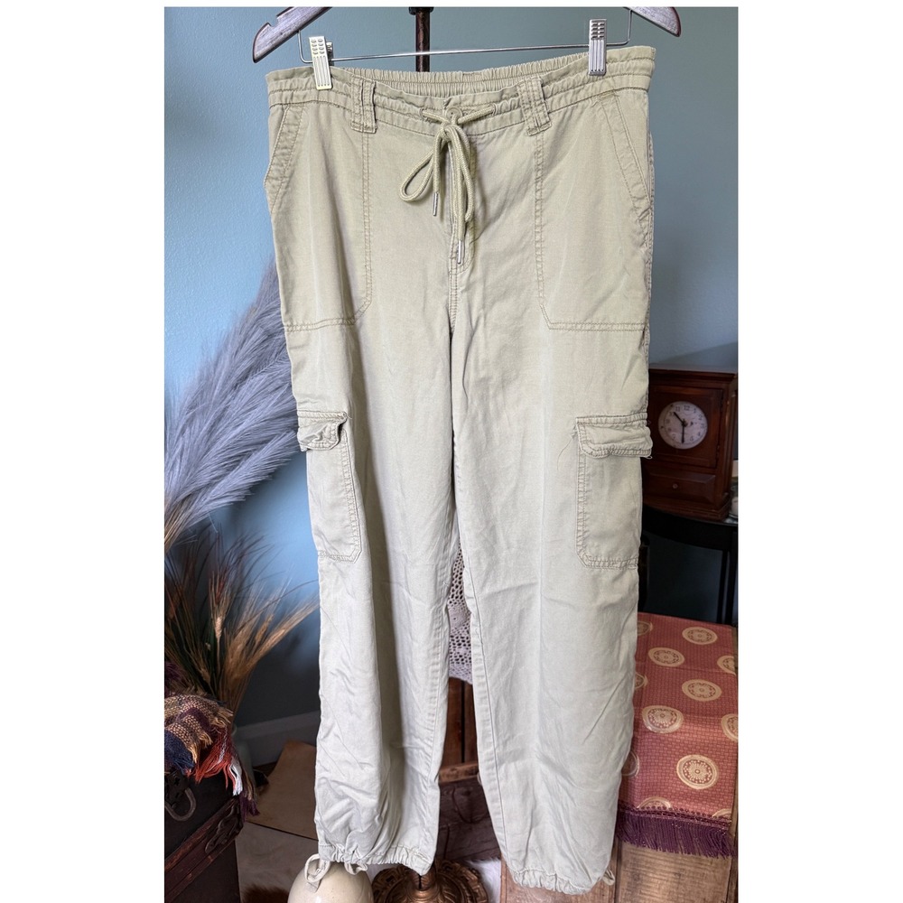 Wild Fable Sage Green Cargo Pants Women Medium Elastic Waist Drawstring Utility